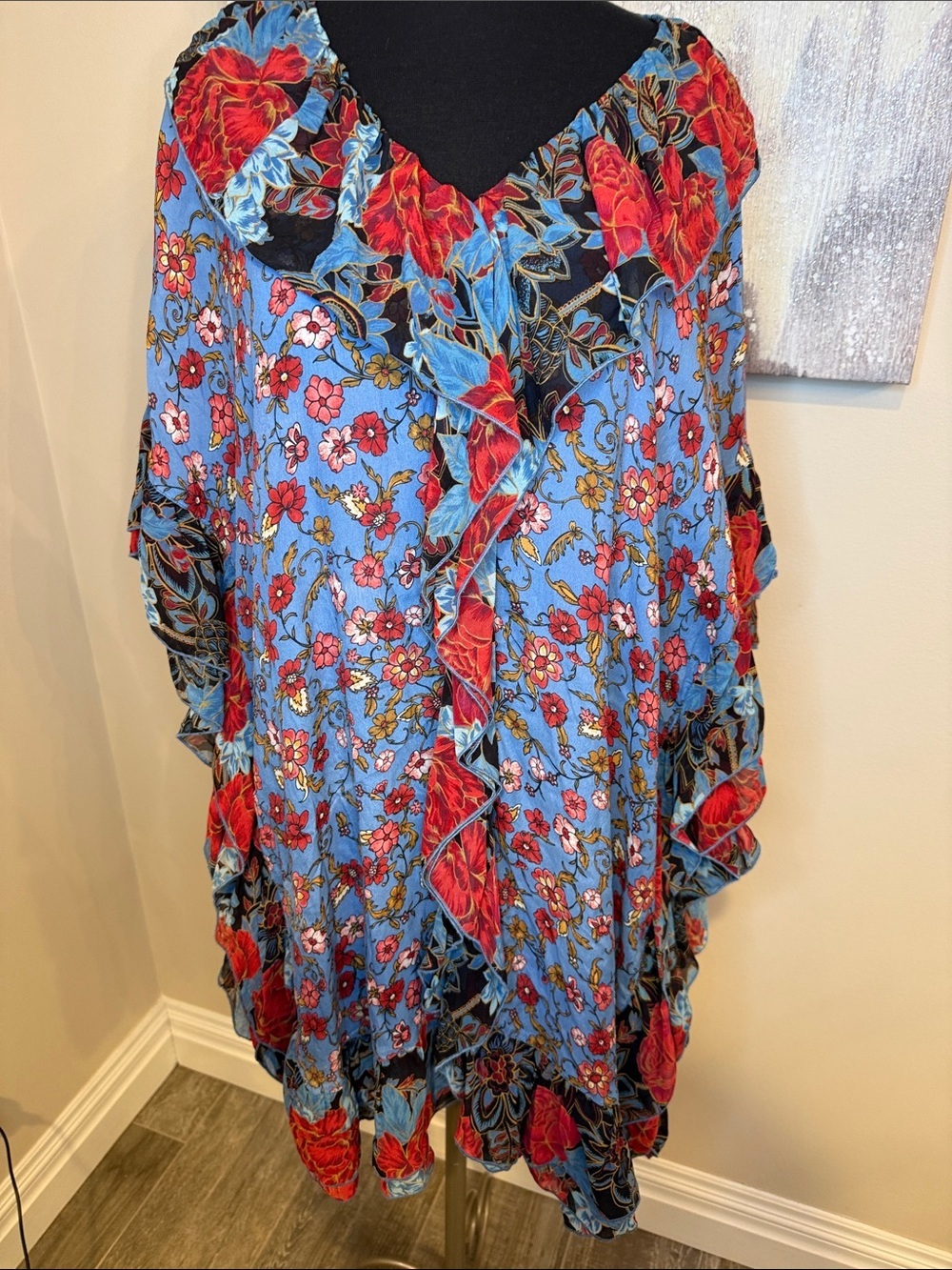 See by Chloé floral print ruffle mini kaftan dressin Blue Dream Size 36